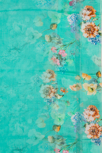Semi Chiffon Floral Printed Sky Blue Saree