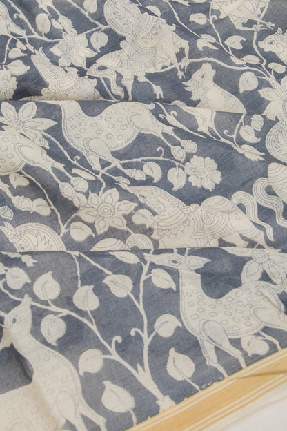 Mul Cotton Printed Grey Saree