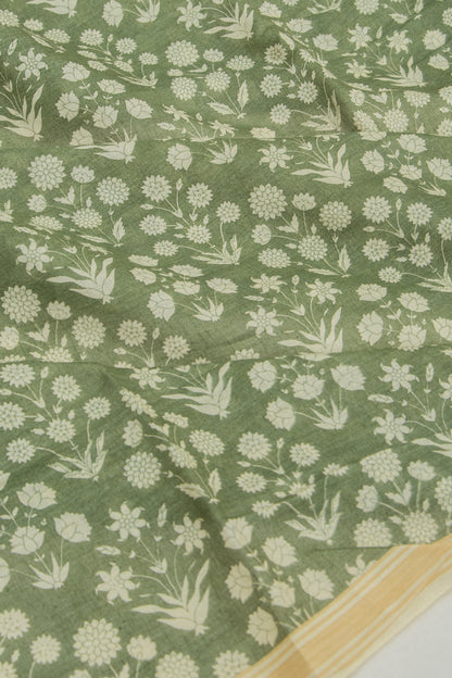 Mul Cotton Floral Printed Green Saree