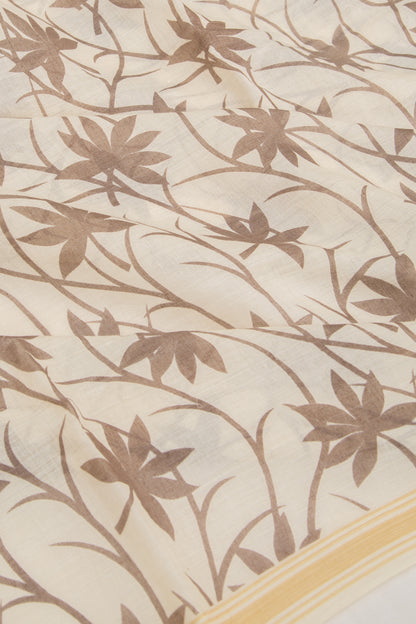 Mul Cotton Floral Printed Cream Saree