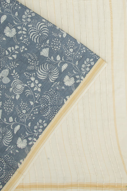 Mul Cotton Floral Printed Grey Saree
