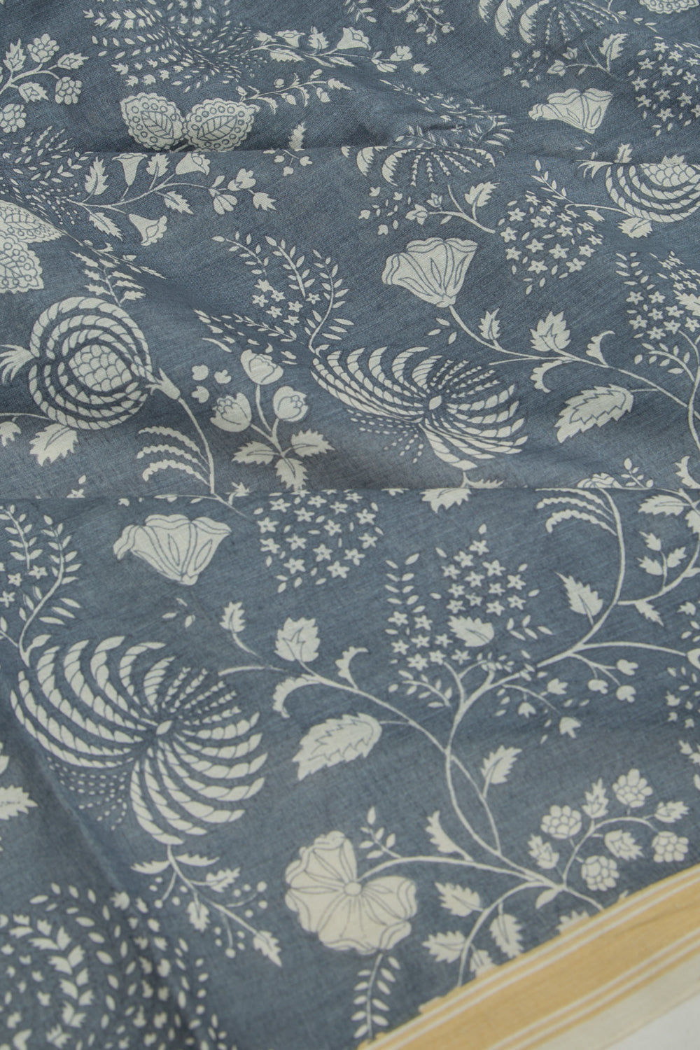 Mul Cotton Floral Printed Grey Saree