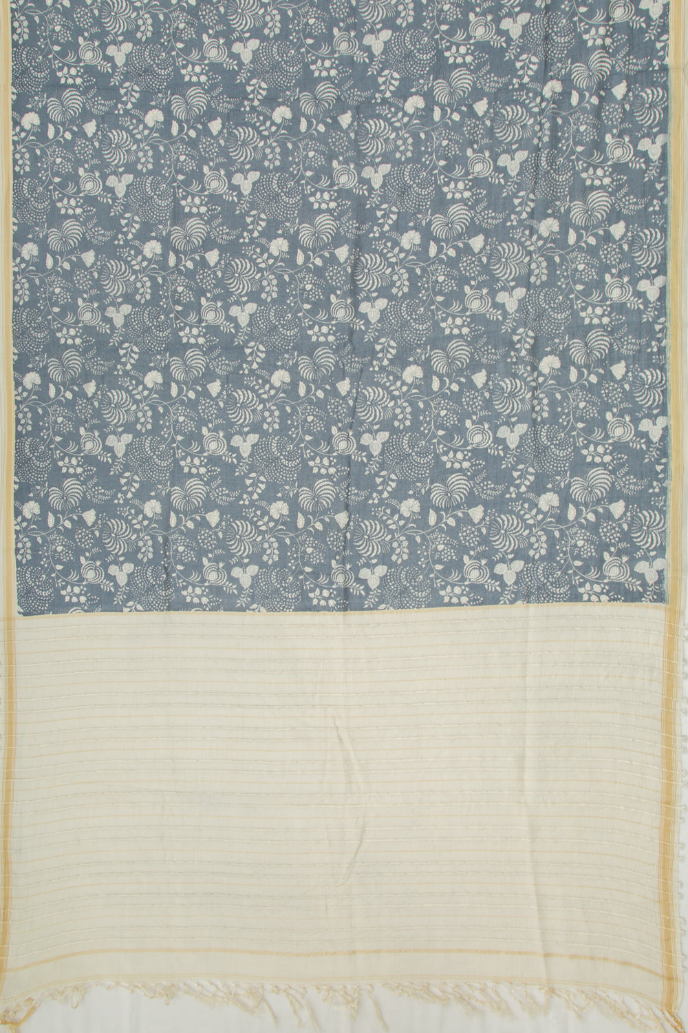 Mul Cotton Floral Printed Grey Saree