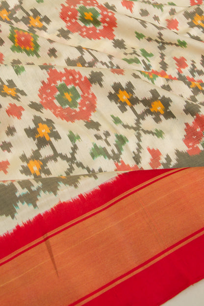 Pochampally Silk Ikat Cream Saree