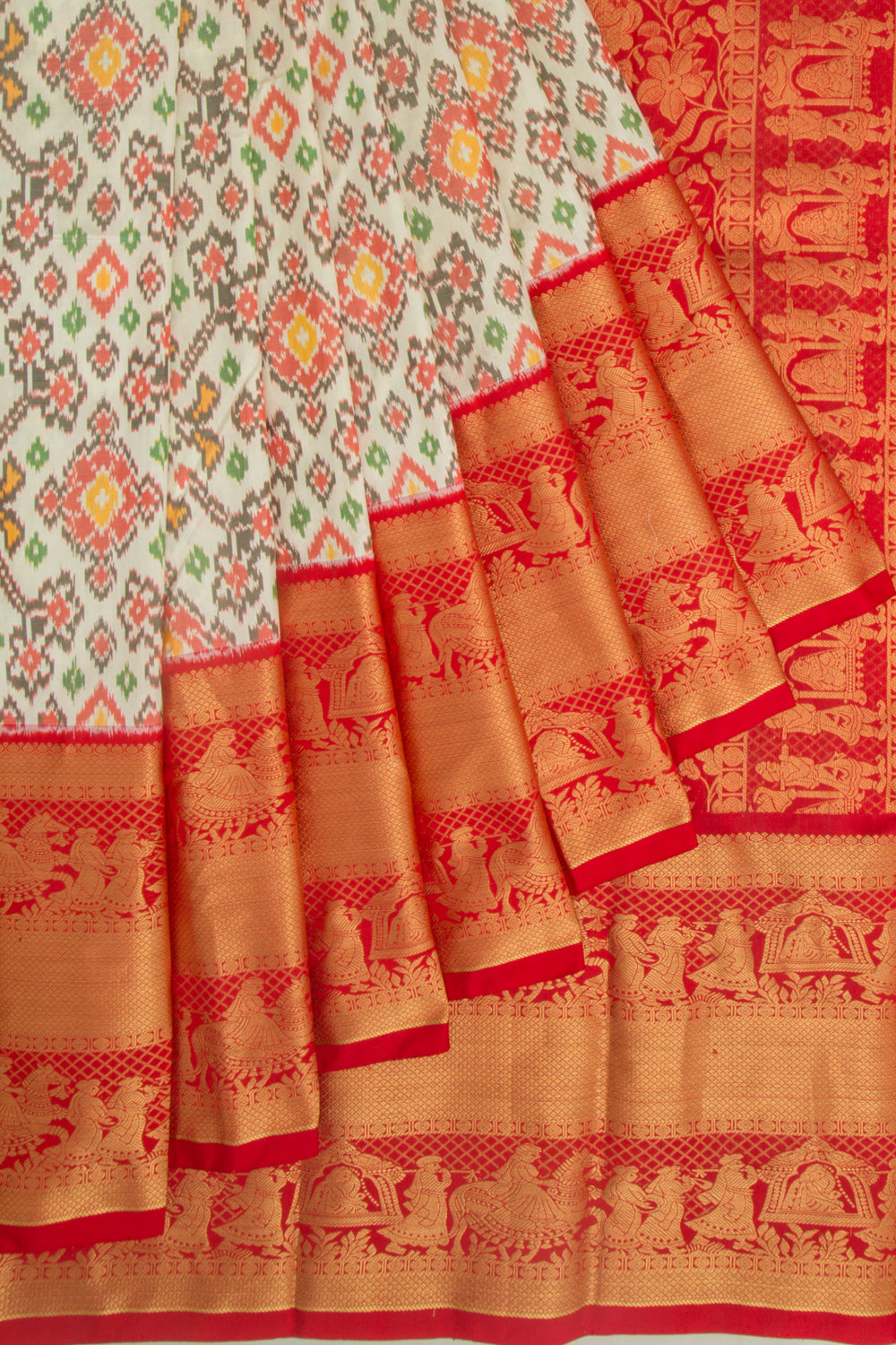 Kanchipuram Silk Ikat Off White Saree