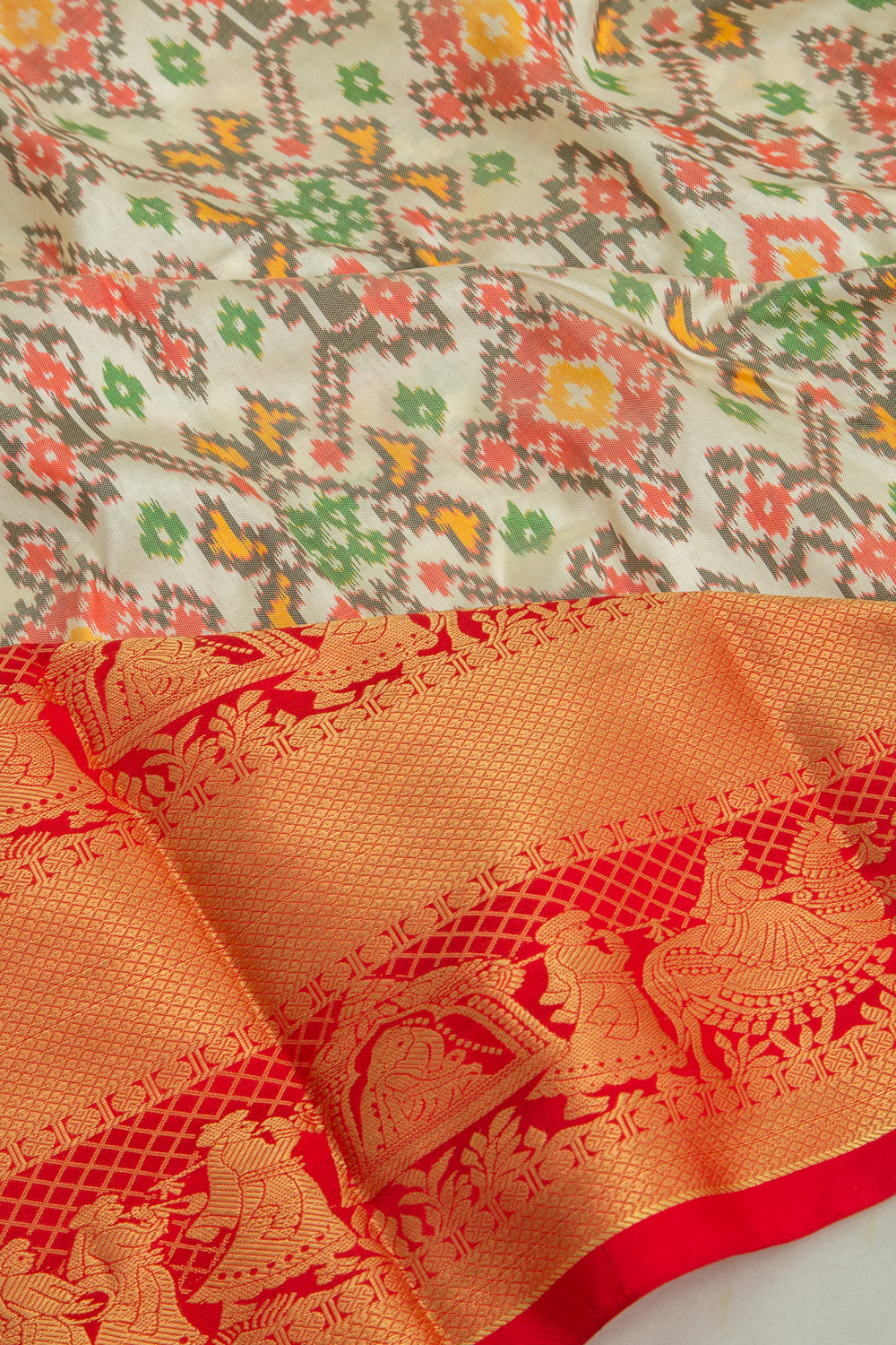 Kanchipuram Silk Ikat Off White Saree