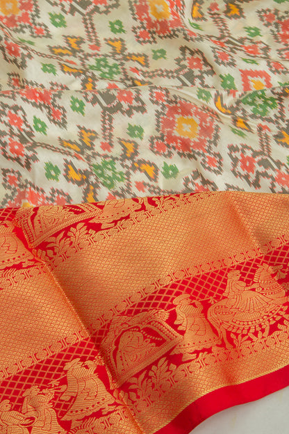 Kanchipuram Silk Ikat Off White Saree