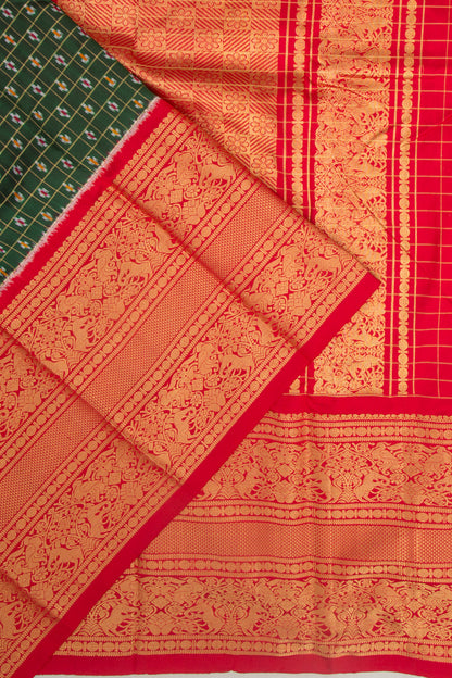 Kanchipuram Silk Checks And Ikat Green Saree