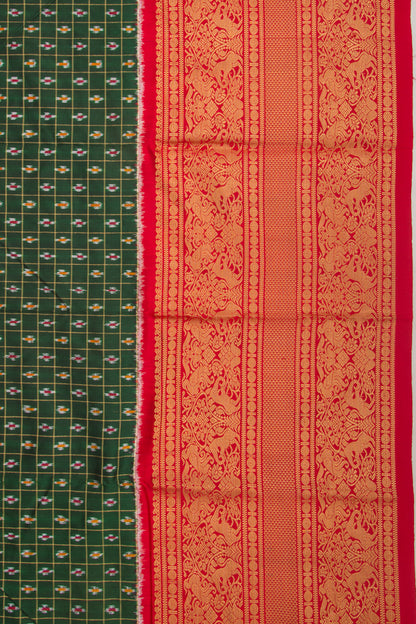 Kanchipuram Silk Checks And Ikat Green Saree