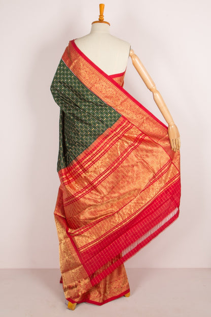 Kanchipuram Silk Checks And Ikat Green Saree