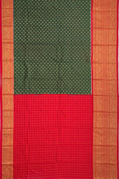 Kanchipuram Silk Checks And Ikat Green Saree
