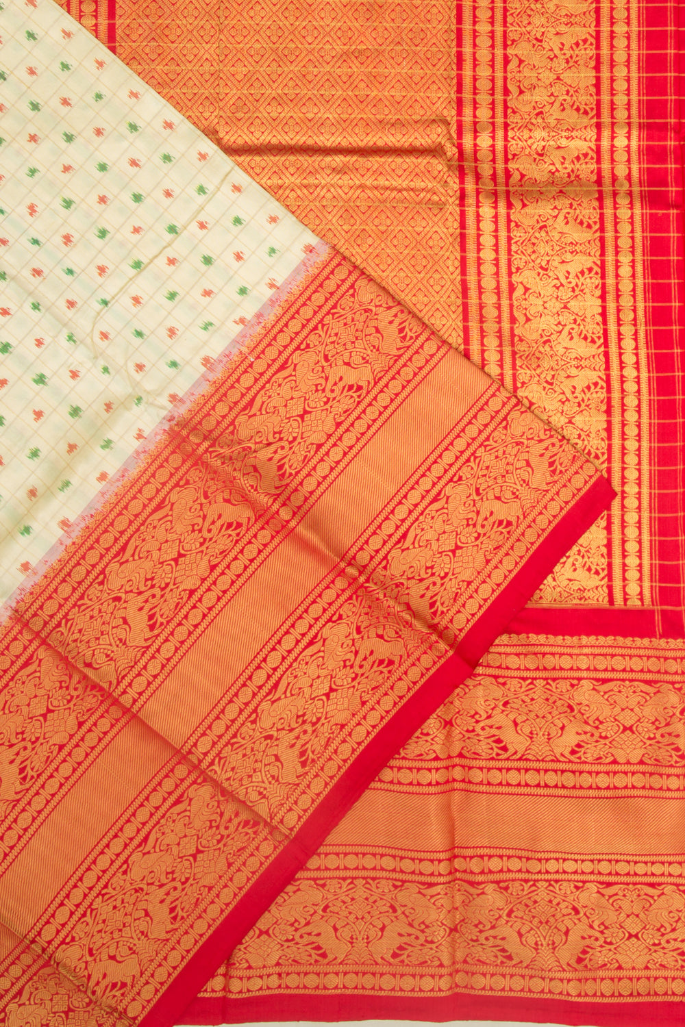 Kanchipuram Silk Ikat Cream Saree