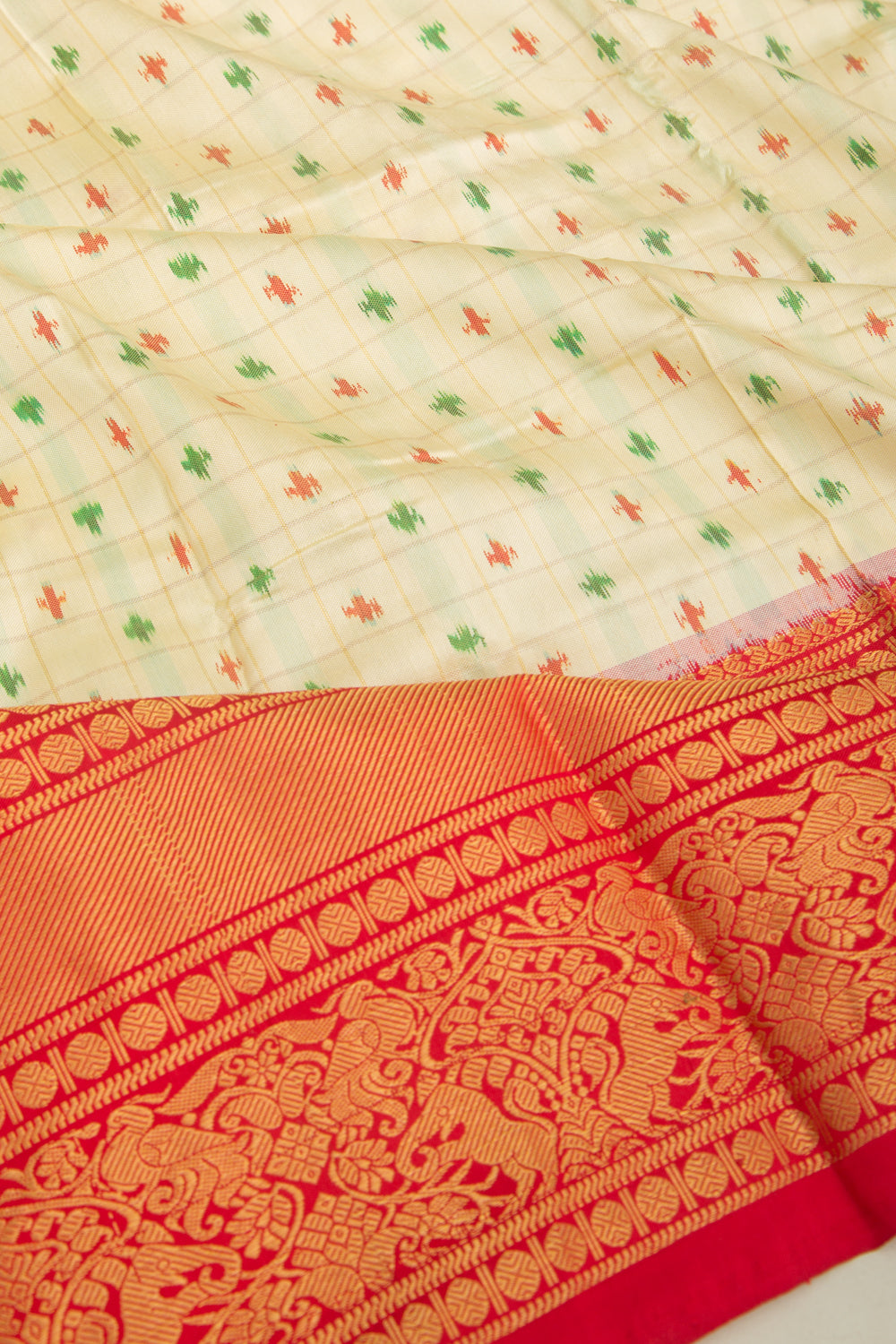 Kanchipuram Silk Ikat Cream Saree