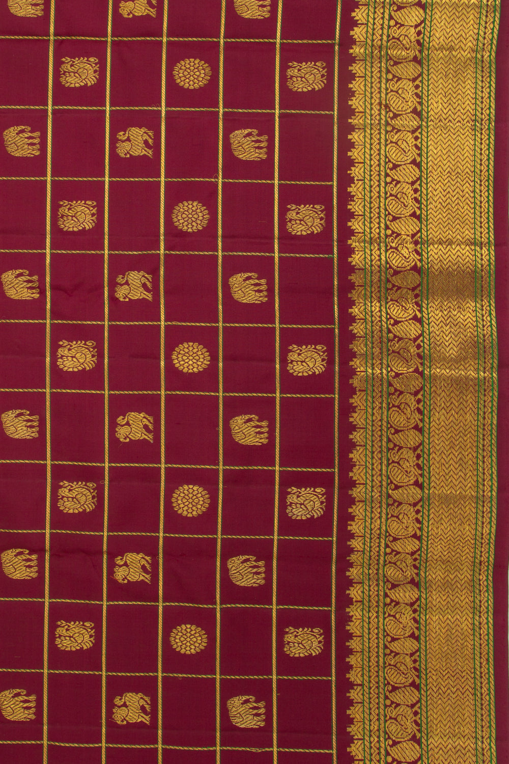 Kanchipuram Silk Checks And Butta Maroon Saree