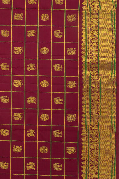Kanchipuram Silk Checks And Butta Maroon Saree