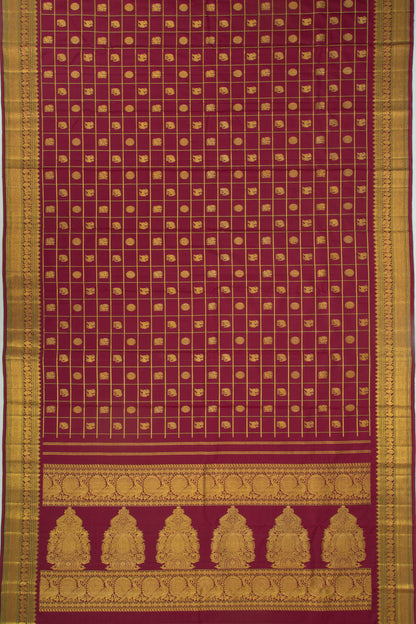 Kanchipuram Silk Checks And Butta Maroon Saree