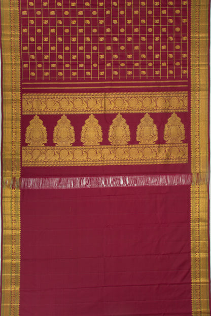 Kanchipuram Silk Checks And Butta Maroon Saree