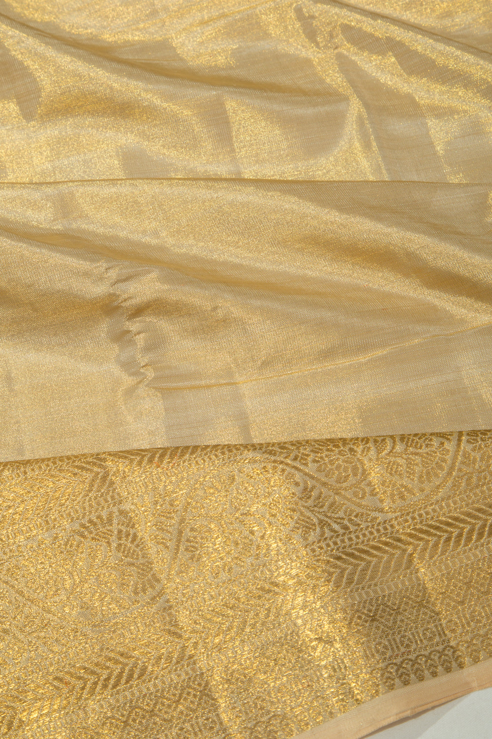 Kanchipuram Silk Tissue Plain Gold Saree