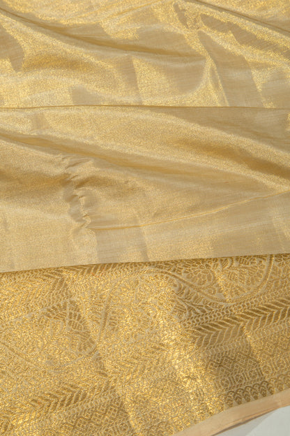 Kanchipuram Silk Tissue Plain Gold Saree