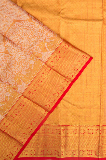 Kanchipuram Silk Tissue Brocade Orange Saree