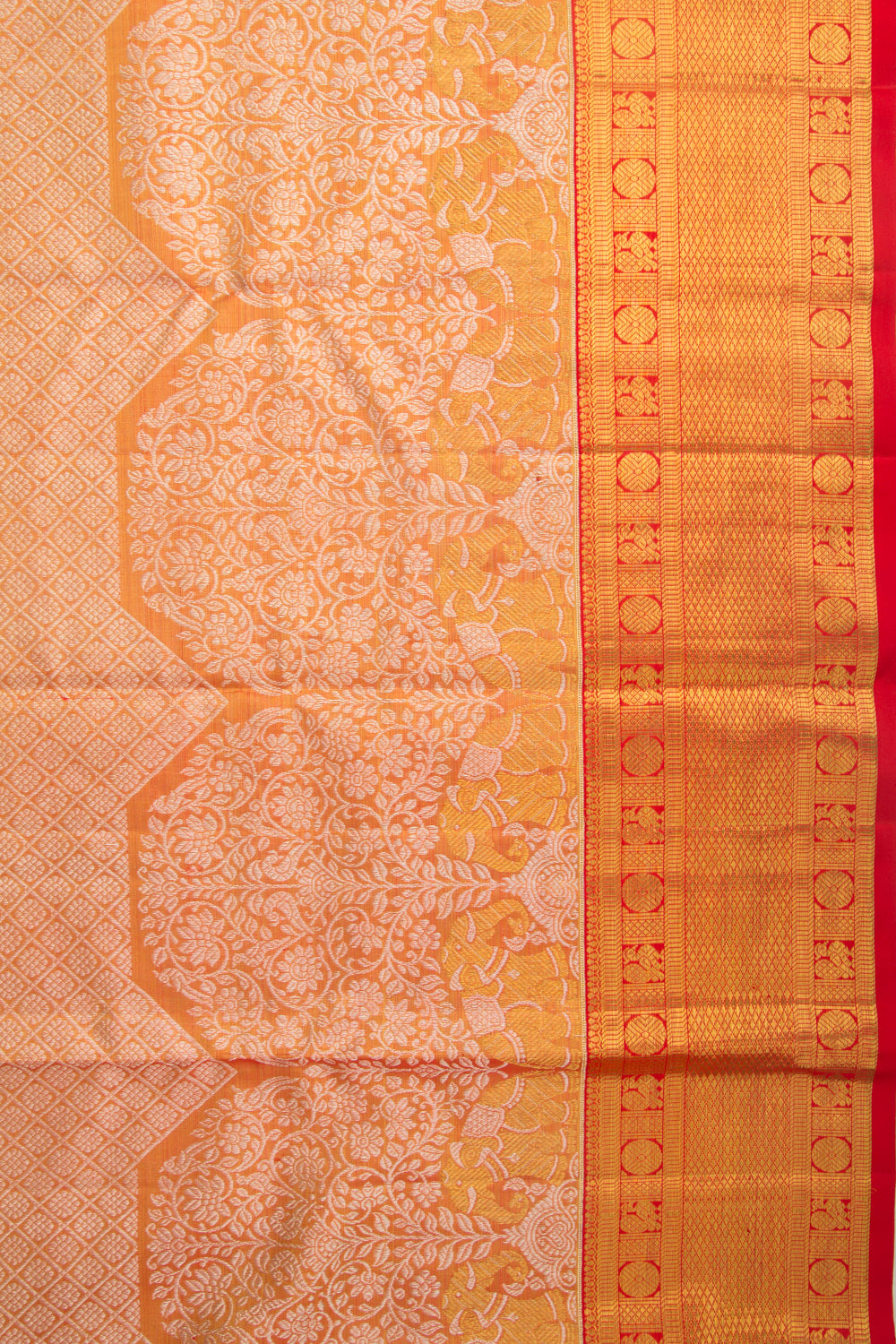 Kanchipuram Silk Tissue Brocade Orange Saree