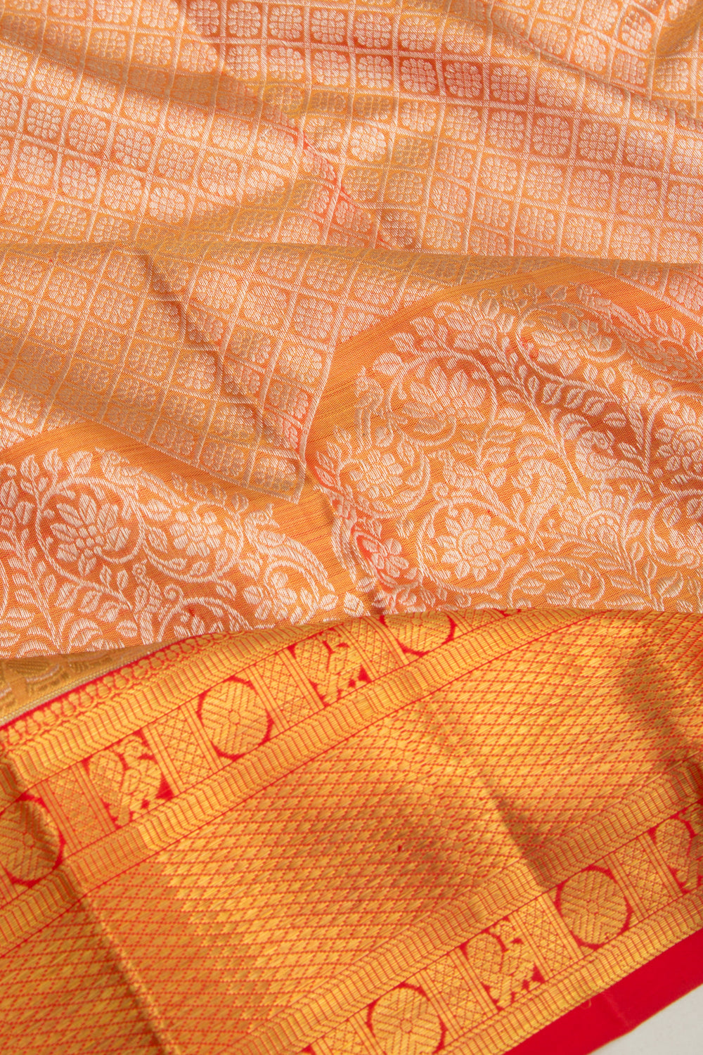 Kanchipuram Silk Tissue Brocade Orange Saree