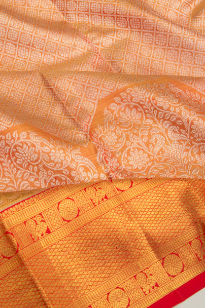 Kanchipuram Silk Tissue Brocade Orange Saree