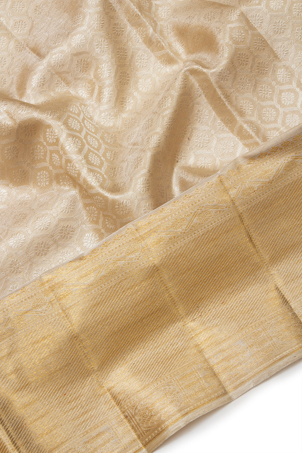 Kanchipuram Silk Tissue Brocade Beige Saree