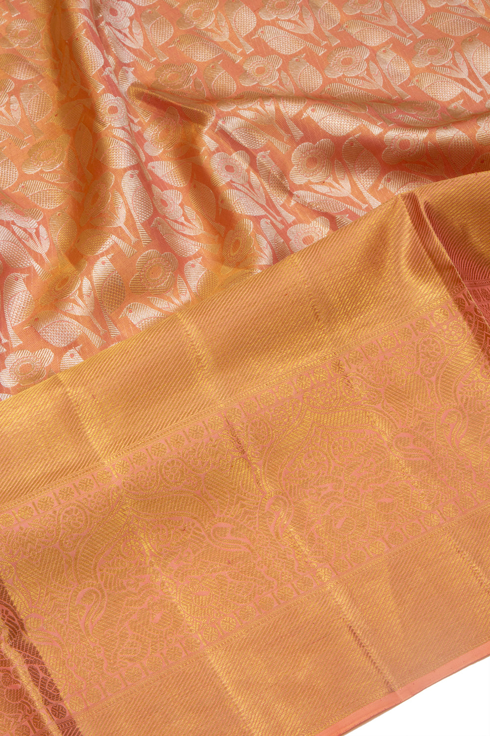 Kanchipuram Silk Tissue Jaal Orange Saree