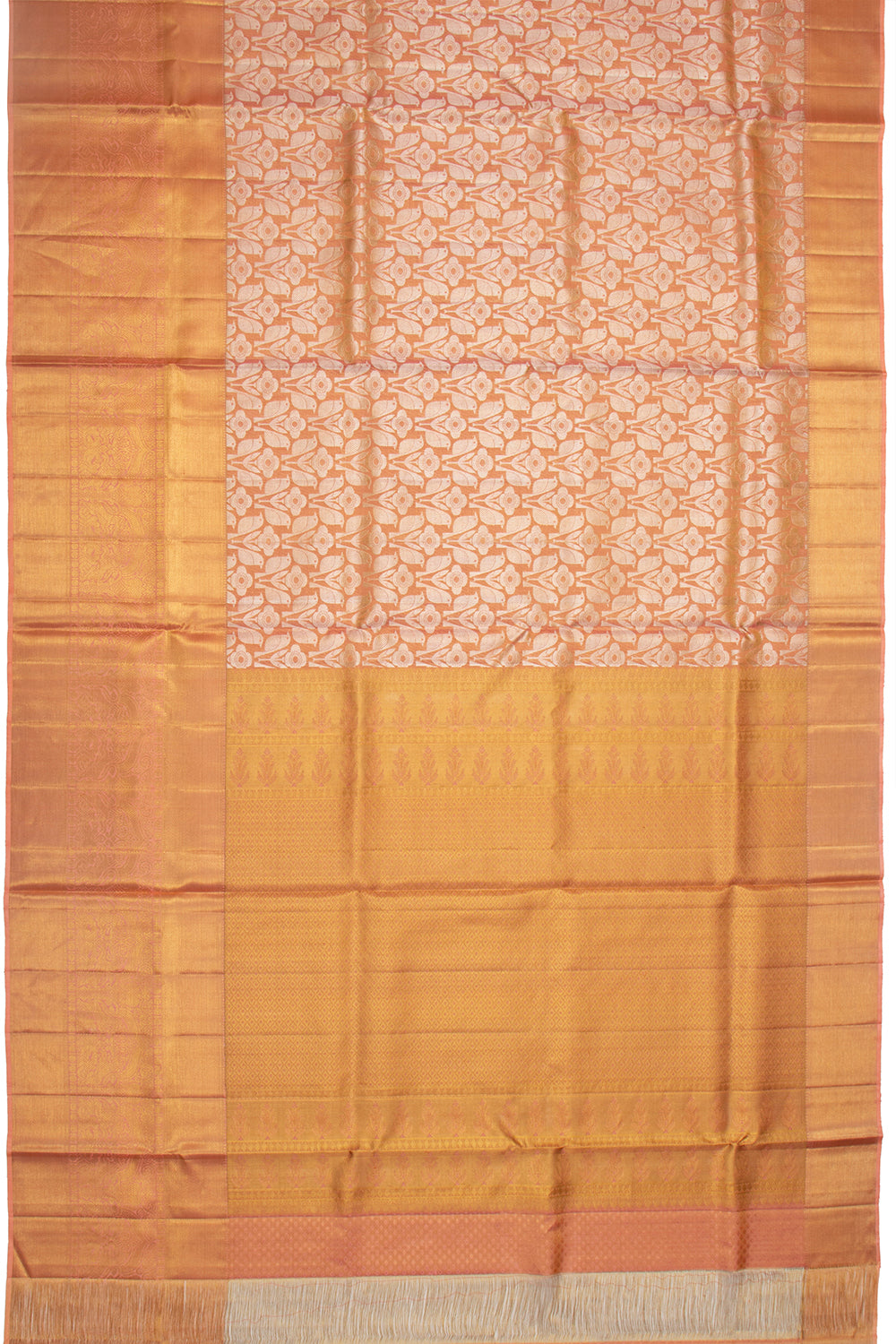 Kanchipuram Silk Tissue Jaal Orange Saree