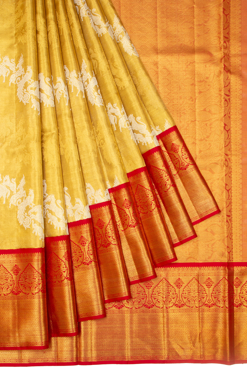 Kanchipuram Silk Tissue Jaal Gold Saree