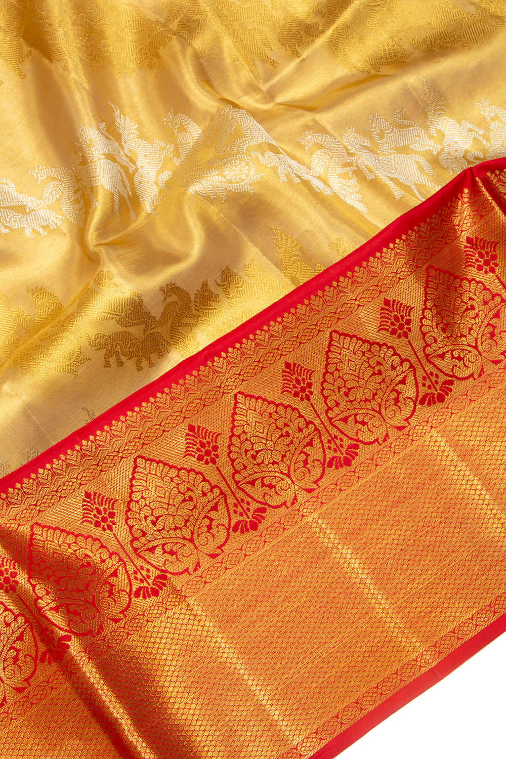 Kanchipuram Silk Tissue Jaal Gold Saree