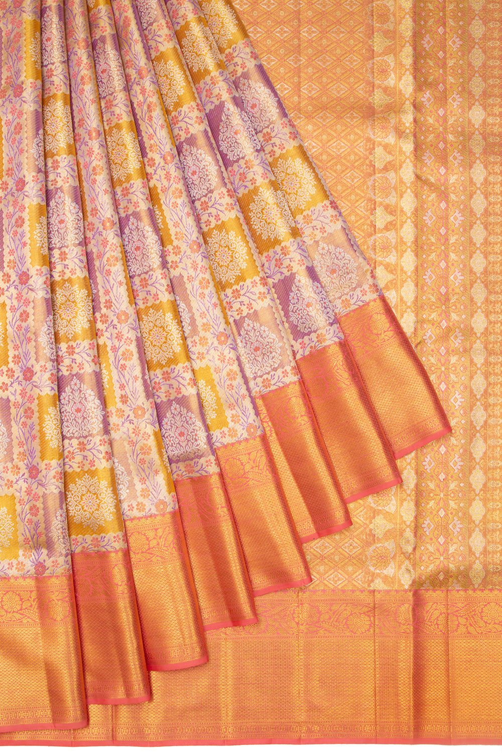 Kanchipuram Silk Tissue Brocade Multicolour Saree