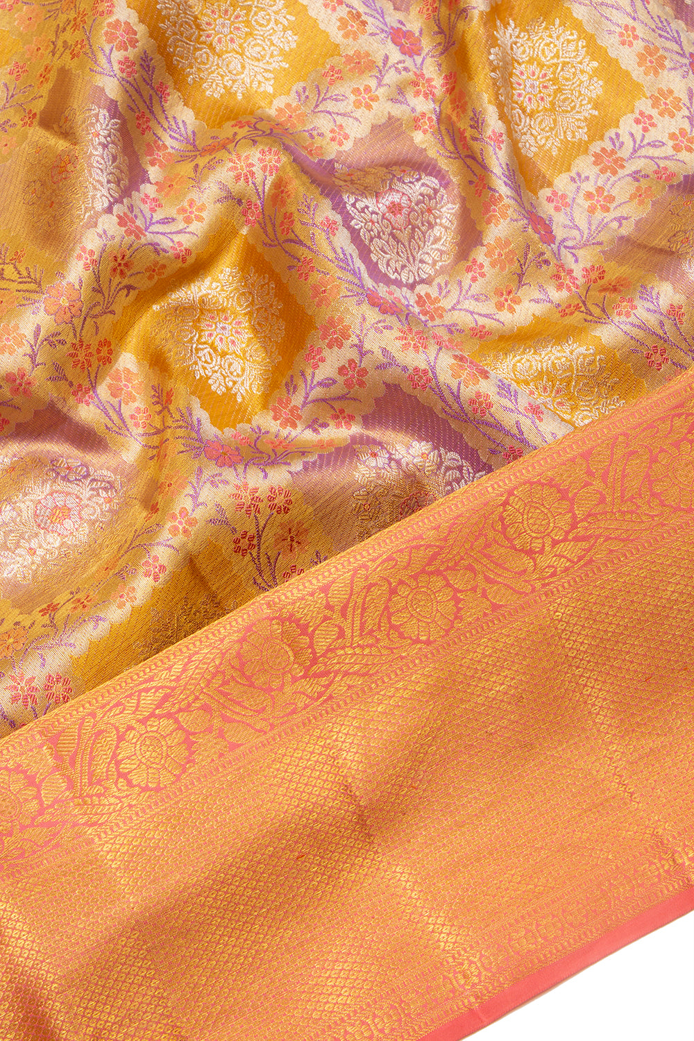 Kanchipuram Silk Tissue Brocade Multicolour Saree