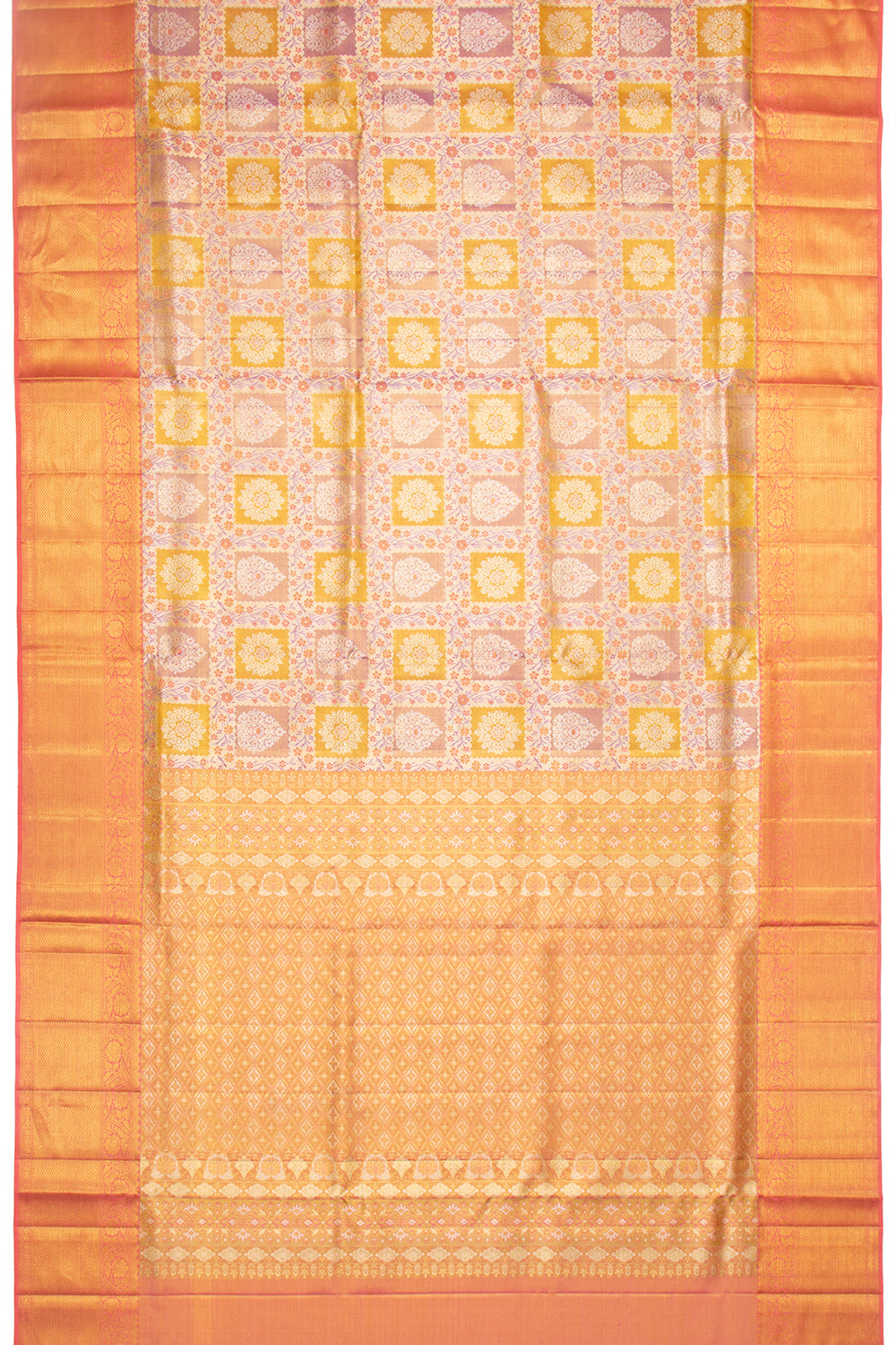 Kanchipuram Silk Tissue Brocade Multicolour Saree