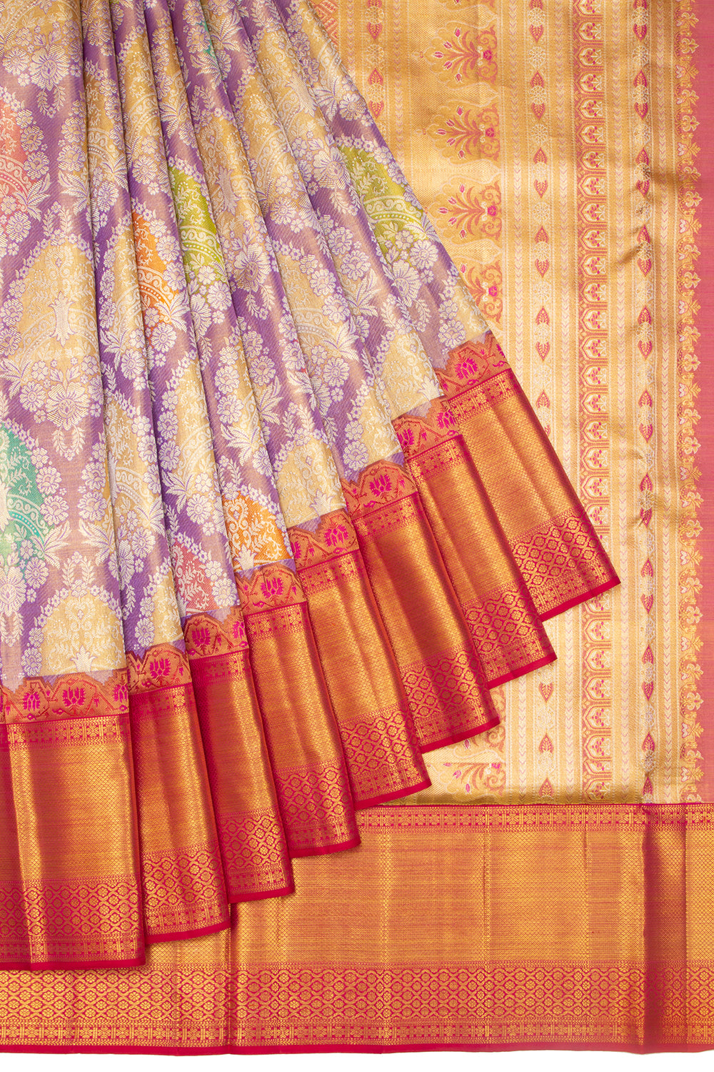 Kanchipuram Silk Tissue Brocade Lavender Saree