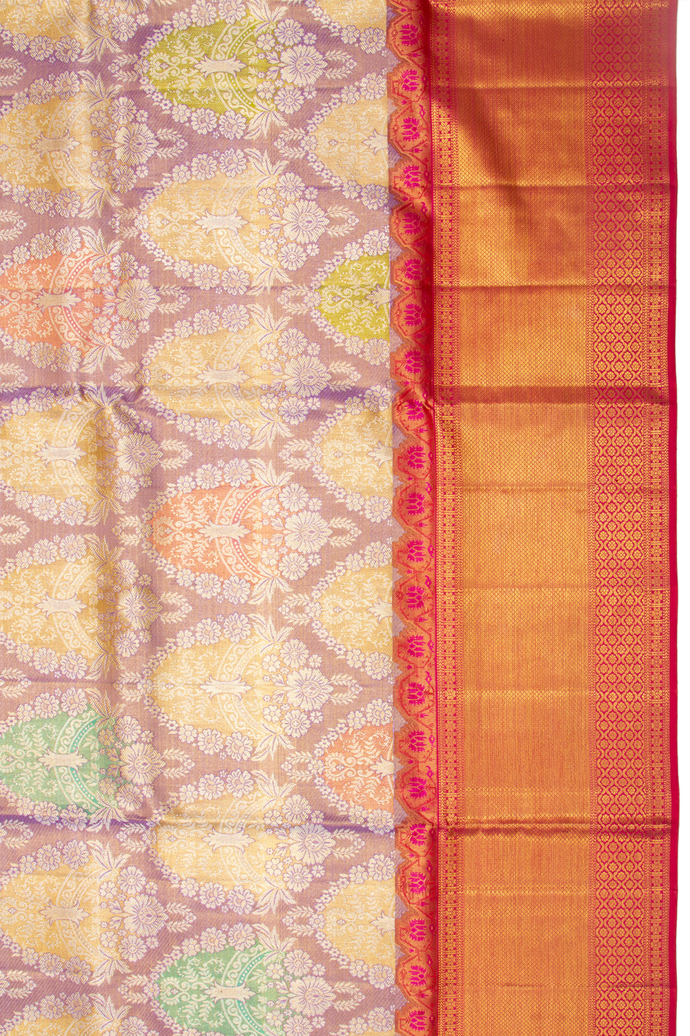 Kanchipuram Silk Tissue Brocade Lavender Saree