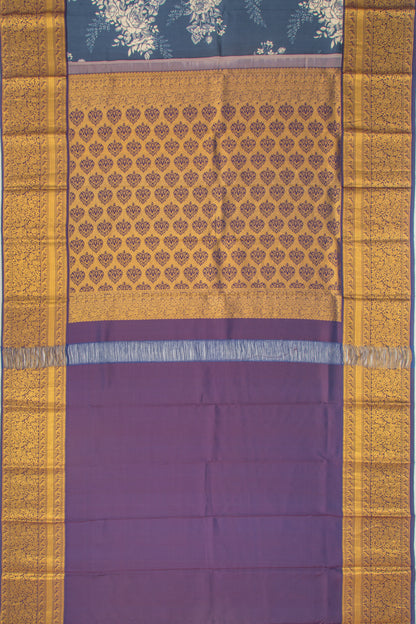 Kanchipuram Silk Floral Printed Blue Saree