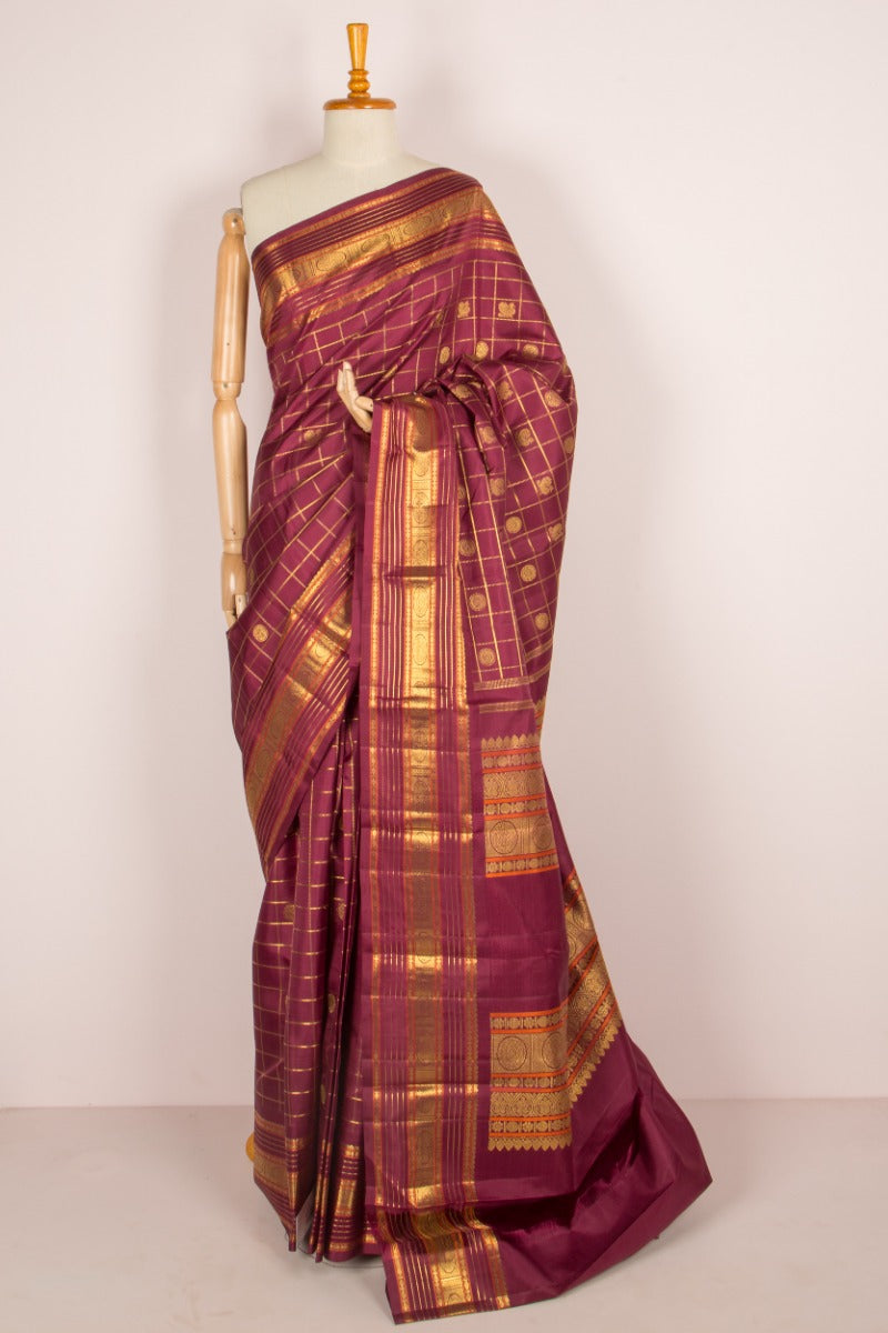 Kanchipuram Silk Checks And Butta Purple Saree