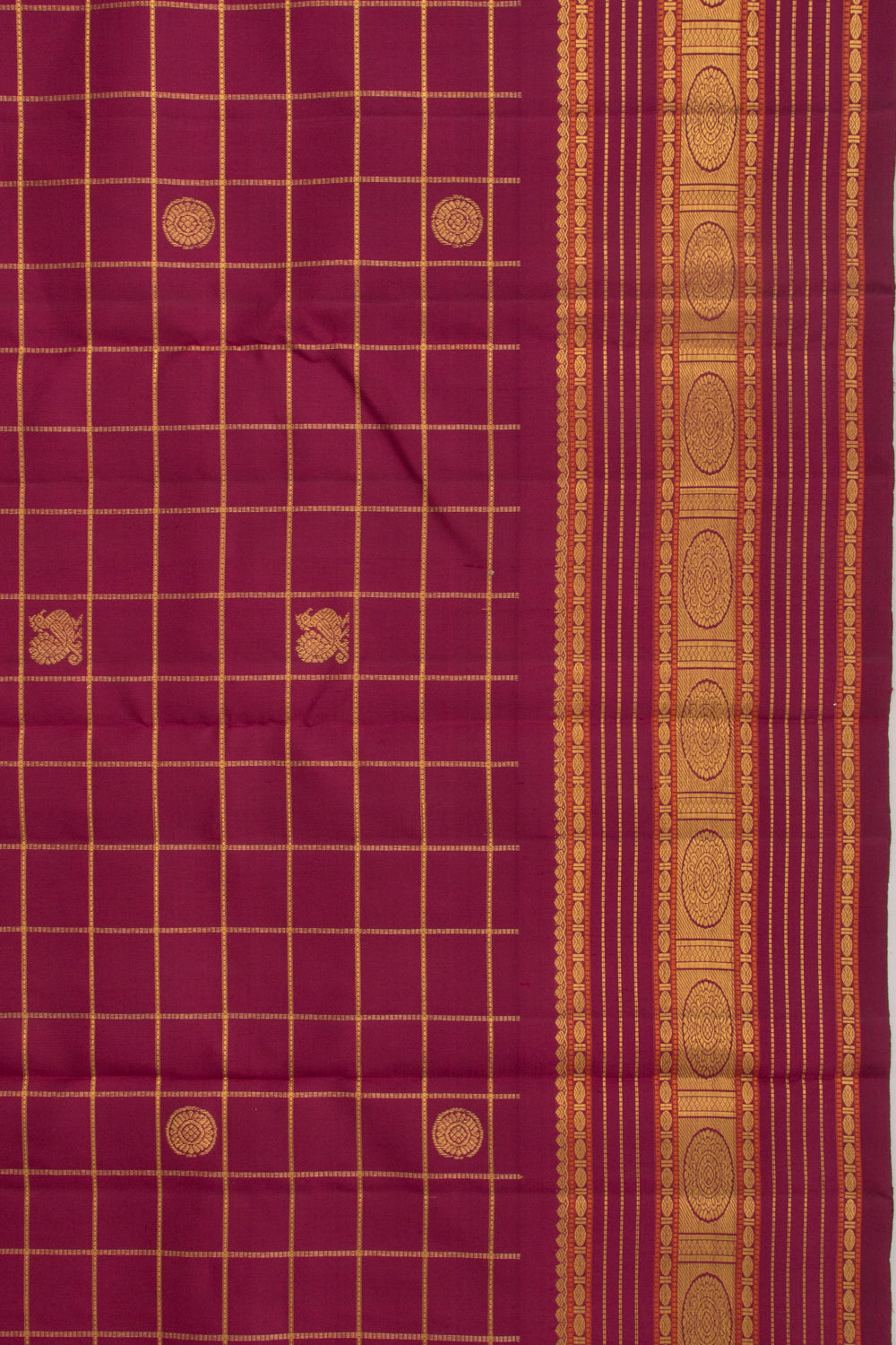Kanchipuram Silk Checks And Butta Purple Saree