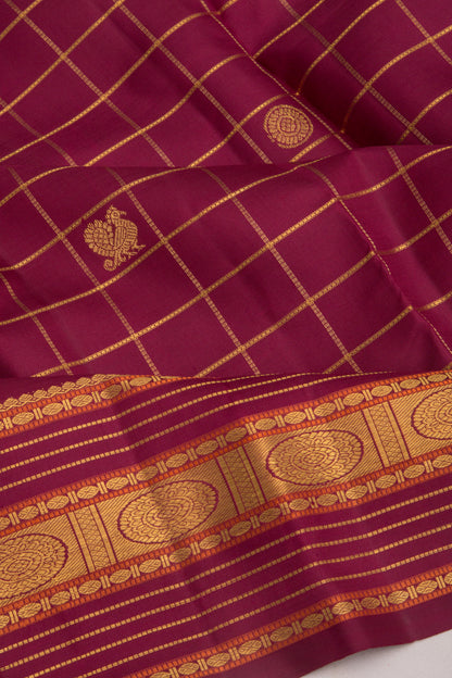 Kanchipuram Silk Checks And Butta Purple Saree