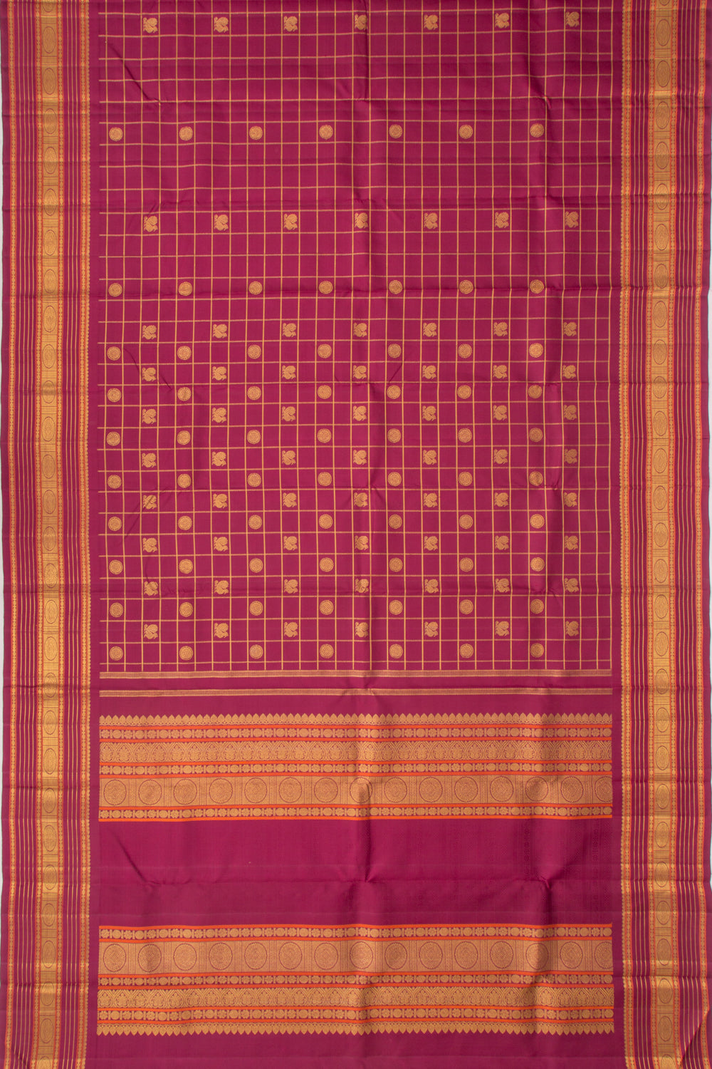 Kanchipuram Silk Checks And Butta Purple Saree