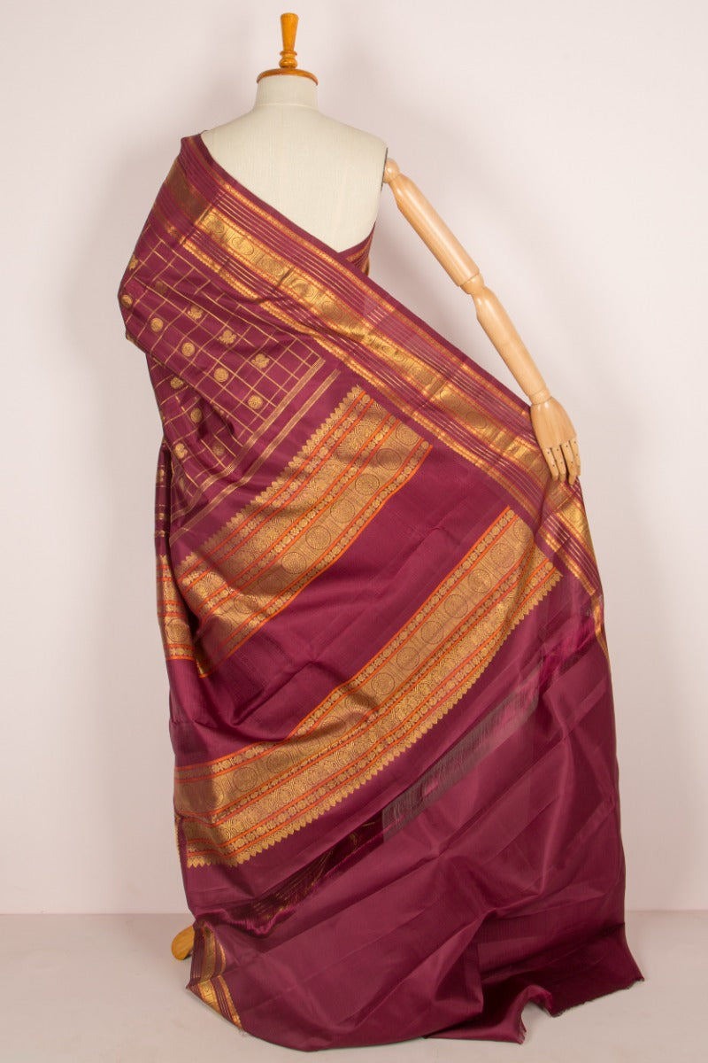 Kanchipuram Silk Checks And Butta Purple Saree