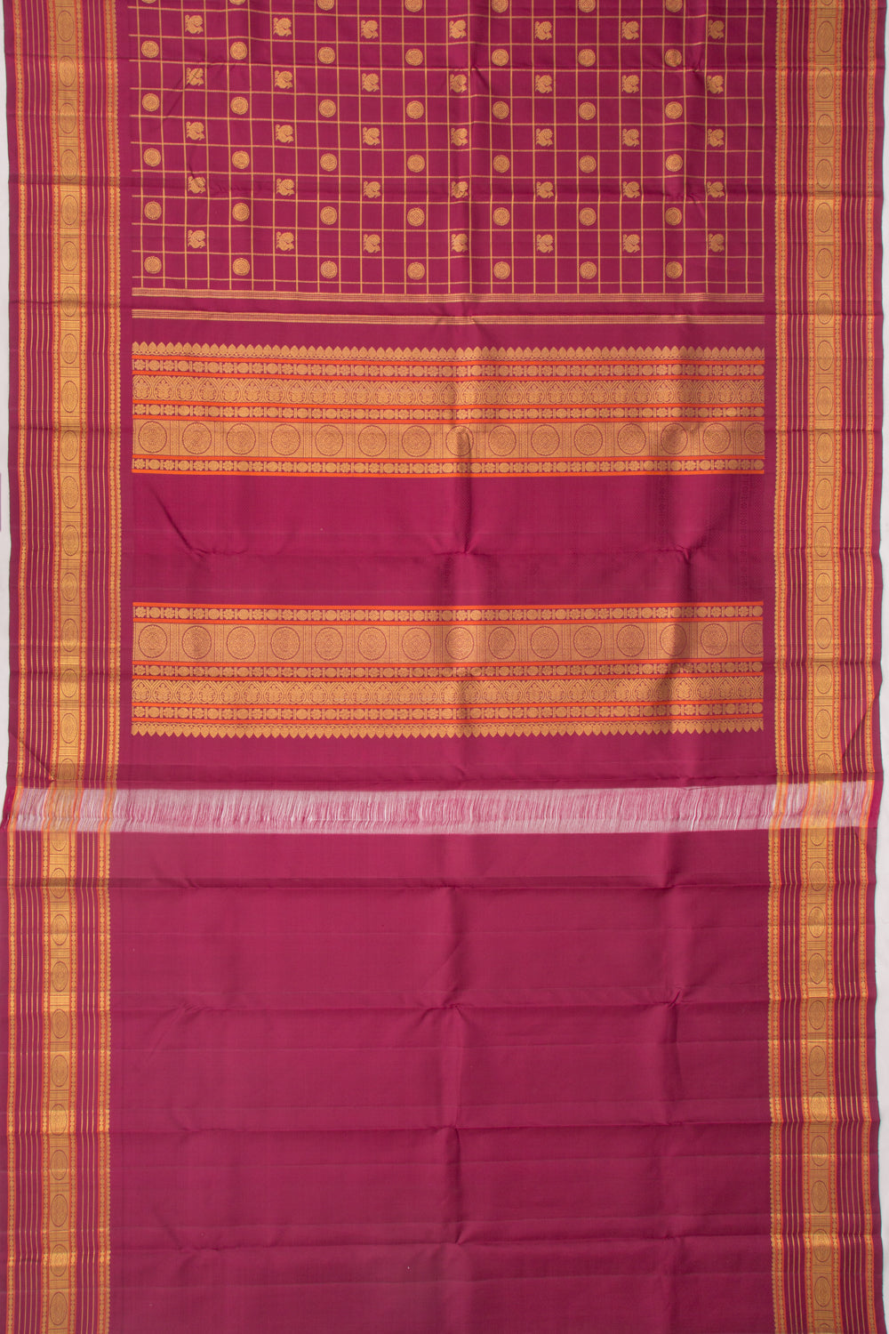 Kanchipuram Silk Checks And Butta Purple Saree