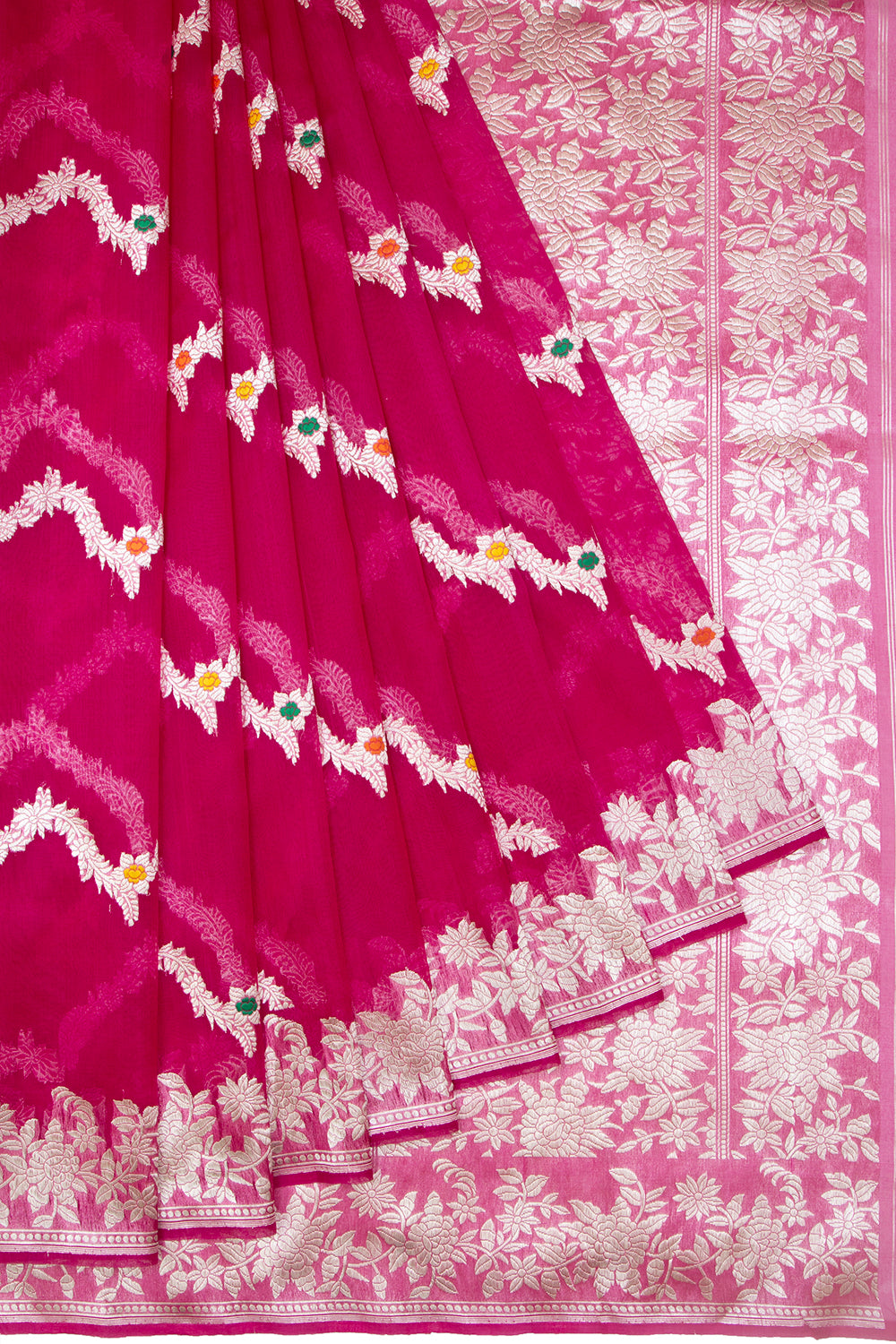 Banarasi Kora Organza Jaal Pink Saree