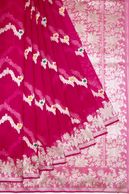 Banarasi Kora Organza Jaal Pink Saree