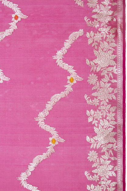 Banarasi Kora Organza Jaal Pink Saree