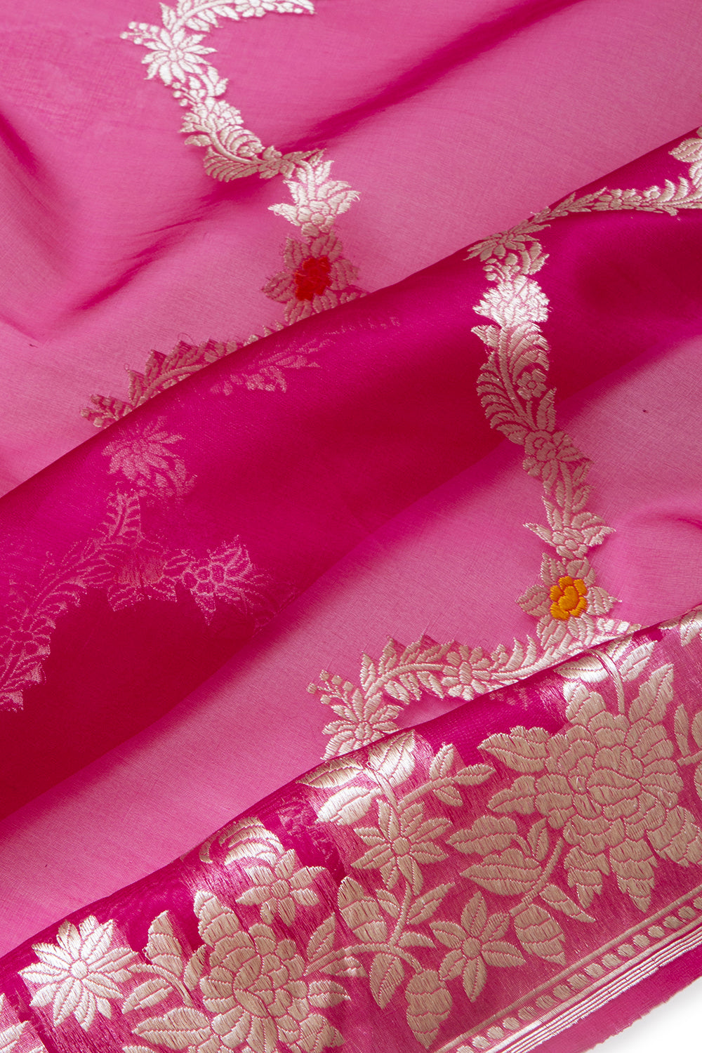 Banarasi Kora Organza Jaal Pink Saree