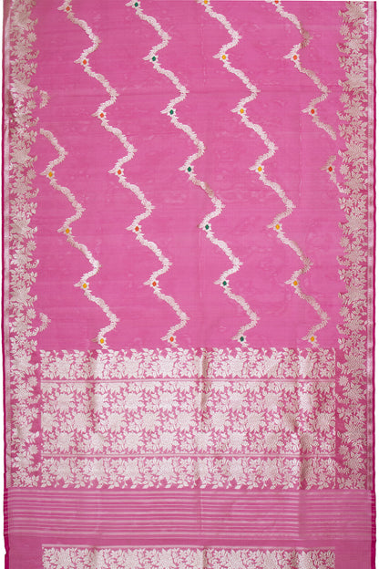 Banarasi Kora Organza Jaal Pink Saree