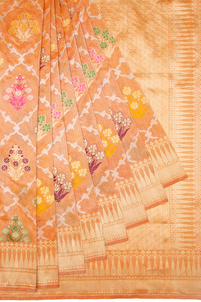 Banarasi Silk Tissue Jaal And Butta Orange Saree